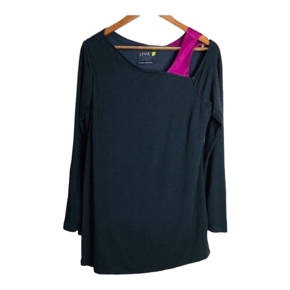 Lysse Black Purple Asymmetrical Long Sleeve Top Medium - Picture 4 of 11